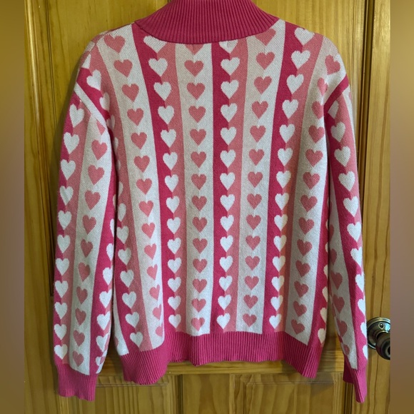 Chérie Colette Pink Heart Sweater Mock Neck Pullover Size L - Picture 3 of 6